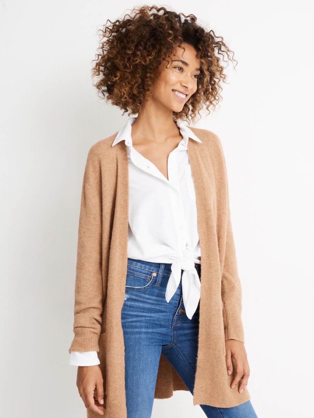 Madewell Open-Front Cardigan in Hthr Timber Brown